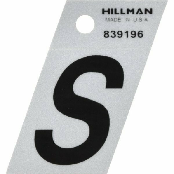 Hillman Angle-Cut Letter, Character: S, 1-1/2 in H Character, Black Character, Silver Background, Mylar 839196